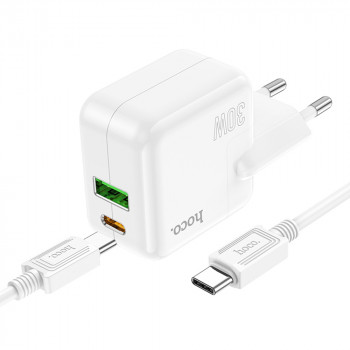 Incarcator Priza USB, Type-C 30W + Cablu Type-C - Hoco Lucky (C111A) - White - Img 4