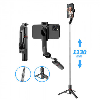 Selfie Stick si Trepied Stabil Bluetooth, 113cm - Techsuit (L13) - Black - Img 1