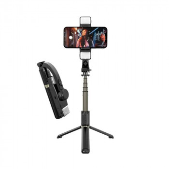 Selfie Stick Stabil Bluetooth cu Trepied si Lumini, 75cm - Techsuit (Q08D) - Black - Img 2