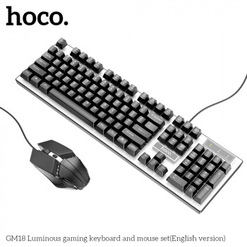 Set Tastatura si Mouse USB, cu Lumini RGB, 1.5m, DPI (800 - 1200) - Hoco GM18 - Black - Img 2