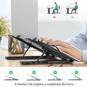 Suport Laptop + Hub Type-C la 2xUSB, HDMI, card SD, Card TF - Ugreen (80551) - Black - Img 4