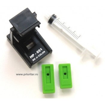 Dispozitiv incarcare si desfundare cartuse HP651 C2P10AE HP-651XL C2P11AE negre si color cu 2 ventuze si seringa - Img 2