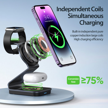 Duzzona - MagSafe Charging Station 3in1 (W15) - for iPhone, Apple Watch, AirPods, 15W - Transparent - Img 3