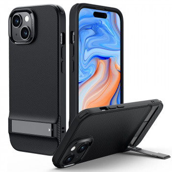 Husa telefon iPhone 15 - ESR Air Shield Boost Kickstand - Translucent Black - Img 1