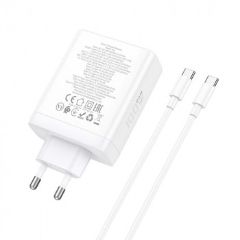 Incarcator pentru Priza USB, 3x Type-C, Fast Charging, 100W + Cablu Type-C - Hoco Leader (N31) - White - Img 4
