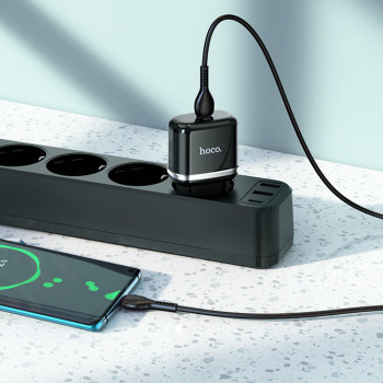 Incarcator Priza Type-C, QC 3.0, 20W, 3A + Cablu Lightning 1m - Hoco Victorious (N24) - Black - Img 3