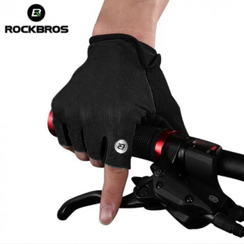 Manusi pentru Ciclism Marimea M - RockBros Half Finger Gloves (S106BK-M) - Black - Img 3