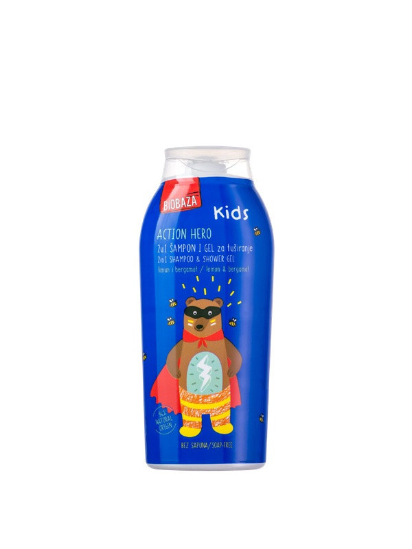 Sampon & gel de dus natural pentru copii Action Hero, 250 ml - BIOBAZA