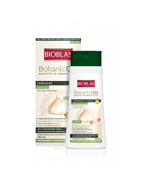 Sampon regenerant si anticadere Bioblas Botanic Oils cu ulei de usturoi pentru toate tipurile de par, 360 ml(nu are miros de usturoi)