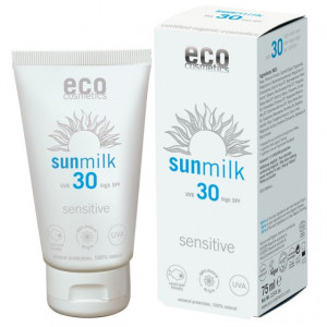 Lapte de plaja bio pentru piele sensibila cu ulei de zmeura FPS 50, 75 ml - Eco Cosmetics