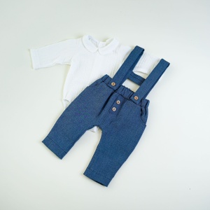 BLUGI CU BRETELE , 0-18 luni, DENIM ALBASTRU