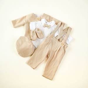 Costum botez muselina bej - model LIAM