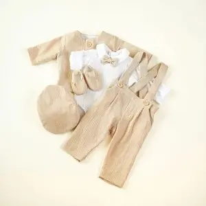 Costum botez muselina bej - model LIAM