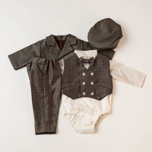 Costum baieti, 0-1 an, stofa maro, model ANTHONY