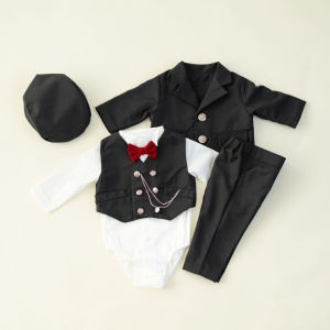 Costum botez 6 piese baieti, 0-1 ani, negru, model ANTHONY