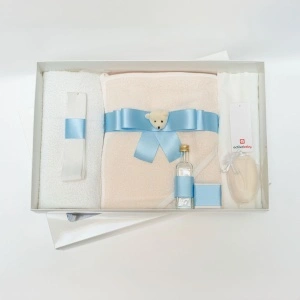 Set trusou botez baieti, model BLUE BEAR, 0-12 luni, 6 piese