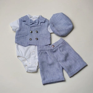 Costum botez baietel, 0-1 ani, bleu, model CATALIN