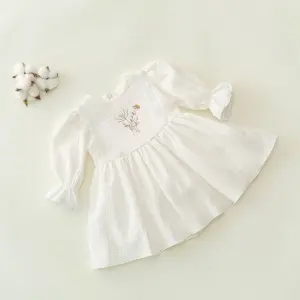 Rochita botez alba cu broderie FLORI DE CAMP