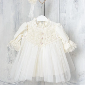 Rochita botez fetita, 0-1 ani, bumbac si tulle, model DELICATE