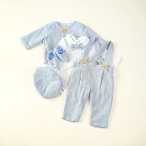 Costum botez muselina baby blue - model LIAM