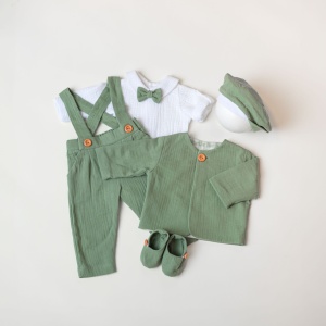Costum botez muselina olive - model LIAM