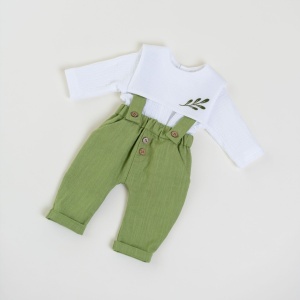 Costumas de botez baietel, 0-1 ani, in verde olive - model Frunzulita de maslin
