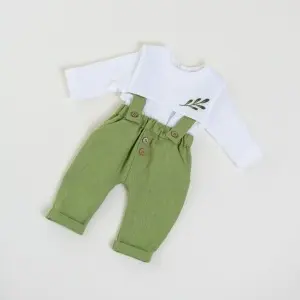 Costumas de botez baietel, 0-1 ani, in verde olive - model Frunzulita de maslin