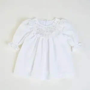 Rochiță de botez alba din muselină cu perle - model IVORY PEARLS