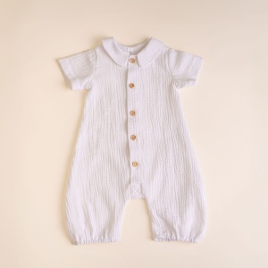 Salopeta muselina alba unisex, 0-1 ani, model AMOS