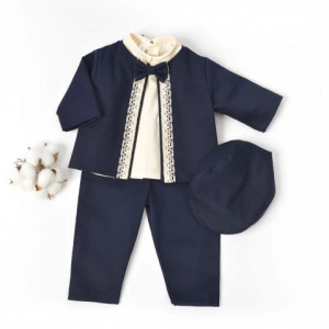 Costum botez baietel, 0-1 ani, stofa bleumarin, model DAVID