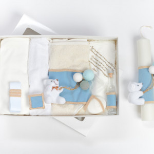 Set trusou botez baieti, model BALOANE BLUE, 0-12 luni, 8 piese