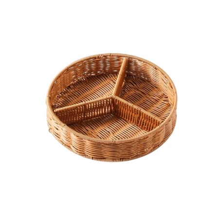 Cos impletit rotund cu 3 compartimente, diametru 28 cm, culoare maro