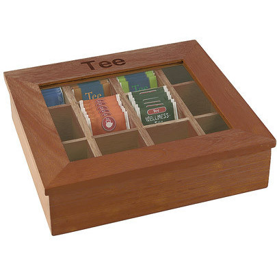 Cutie ceai din lemn cu 12 compartimente, culoare inchisa