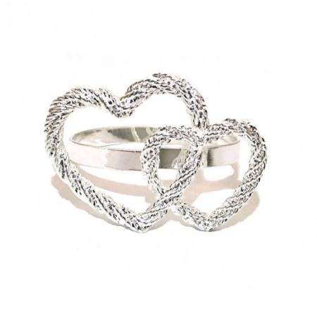 Set 4x Inel servetele argintiu Inimi, 4 cm