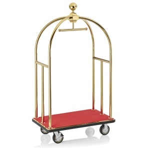 Luggage trolley, H=185 - gold colour - red fabric