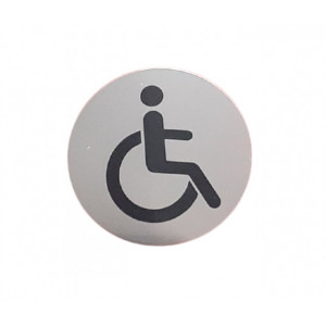 Semn indicator inox toaleta persoane cu dizabilitati , Ø 8 cm - autoadeziv