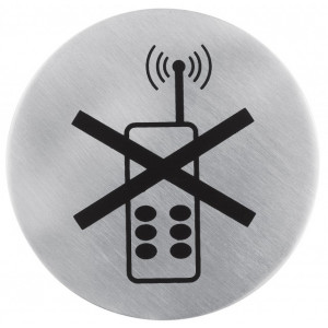 Semn indicator pentru interzicere utilizare telefoane mobile (din inox),  Ø 7.5 cm