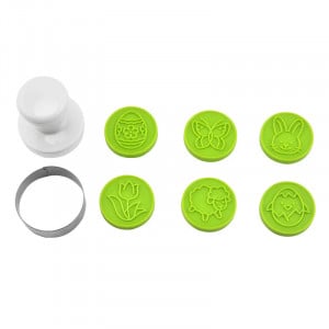 Set 6 Forme Biscuiti cu Stampila si Inel Inox – Diametru 5.7 cm