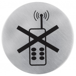 Sign prohibiting the use of mobile phones (stainless steel), Ø 7.5 cm