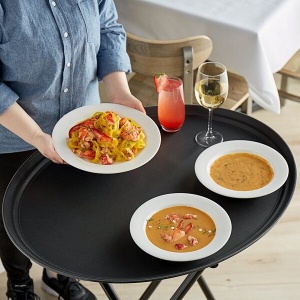 Tava Servire Ovala Neagra - 68.5x56 cm, Fibra de Sticla, Anti-Alunecare