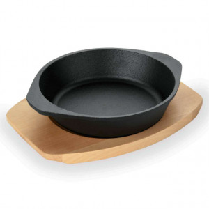 Tigaie Fonta 18 cm cu Suport Lemn – Pentru Servire Profesionala