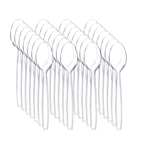 Set 100 Lingurite Desert Plastic Reutilizabile, 14 cm - Transparent