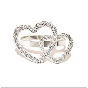 Set 4x Inel servetele argintiu Inimi, 4 cm