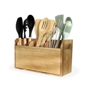Organizator Ustensile Lemn, 3 Compartimente - 30x11x17 cm