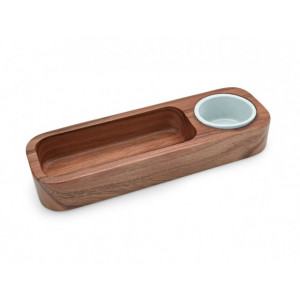 Platou lemn cu 1 bol portelan, 30x10 cm