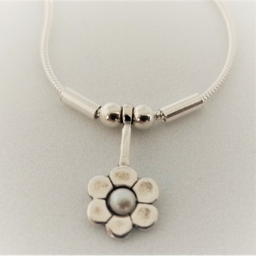 Colier argint Flower N080-perla