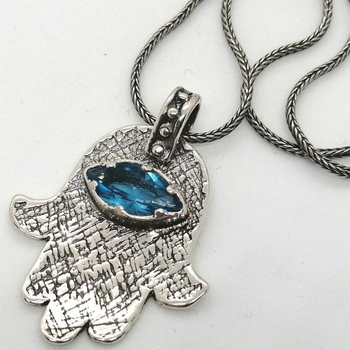 Colier argint topaz- Hamsa N3052
