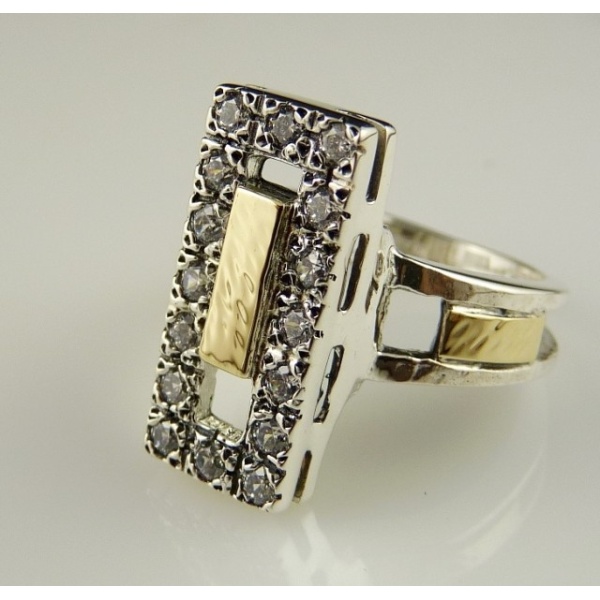 Inel Selene din argint și aur 14K – design regal cu zirconii și detalii gravate