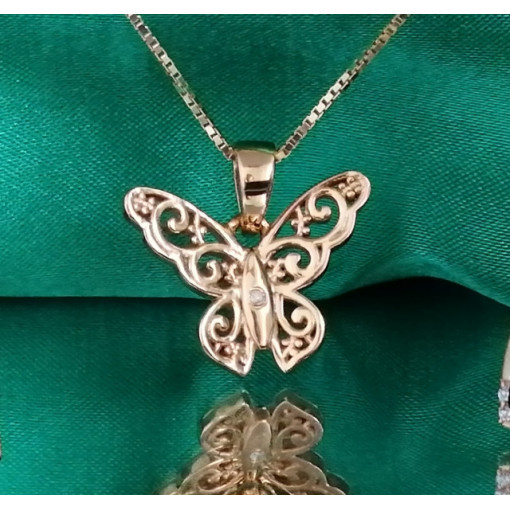 Colier Butterfly,argint placat cu aur cu diamant I3-taietura dubla VP031961