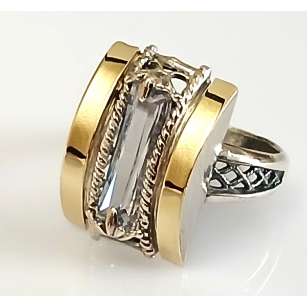 Inel argint si aur 9 k -10063 zircon